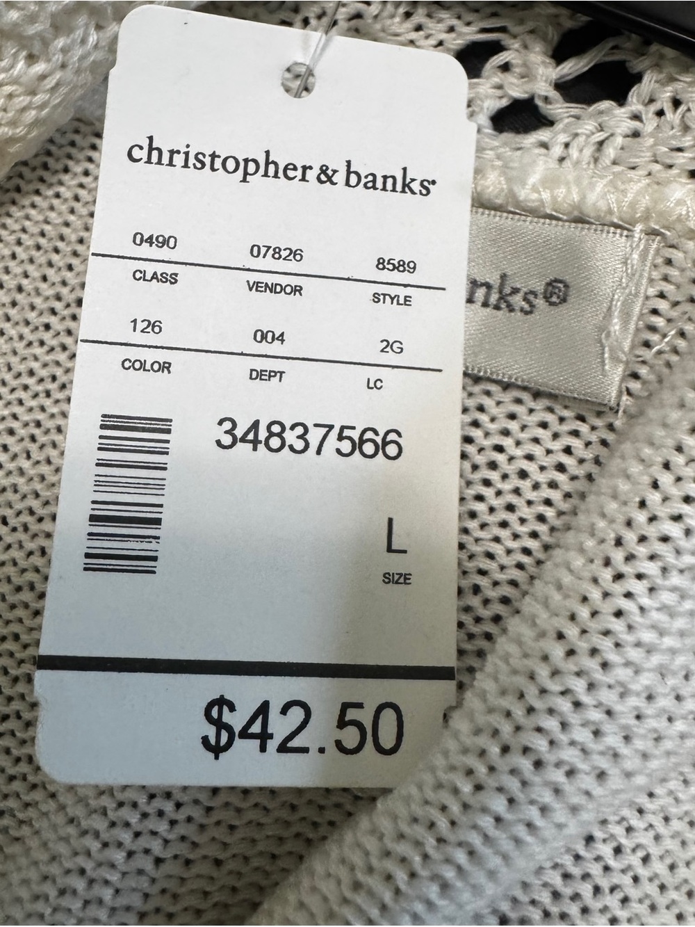 Christopher & Banks Ivory Open Front Crochet Knit Duster Vest Cardigan NWT L - Picture 12 of 12